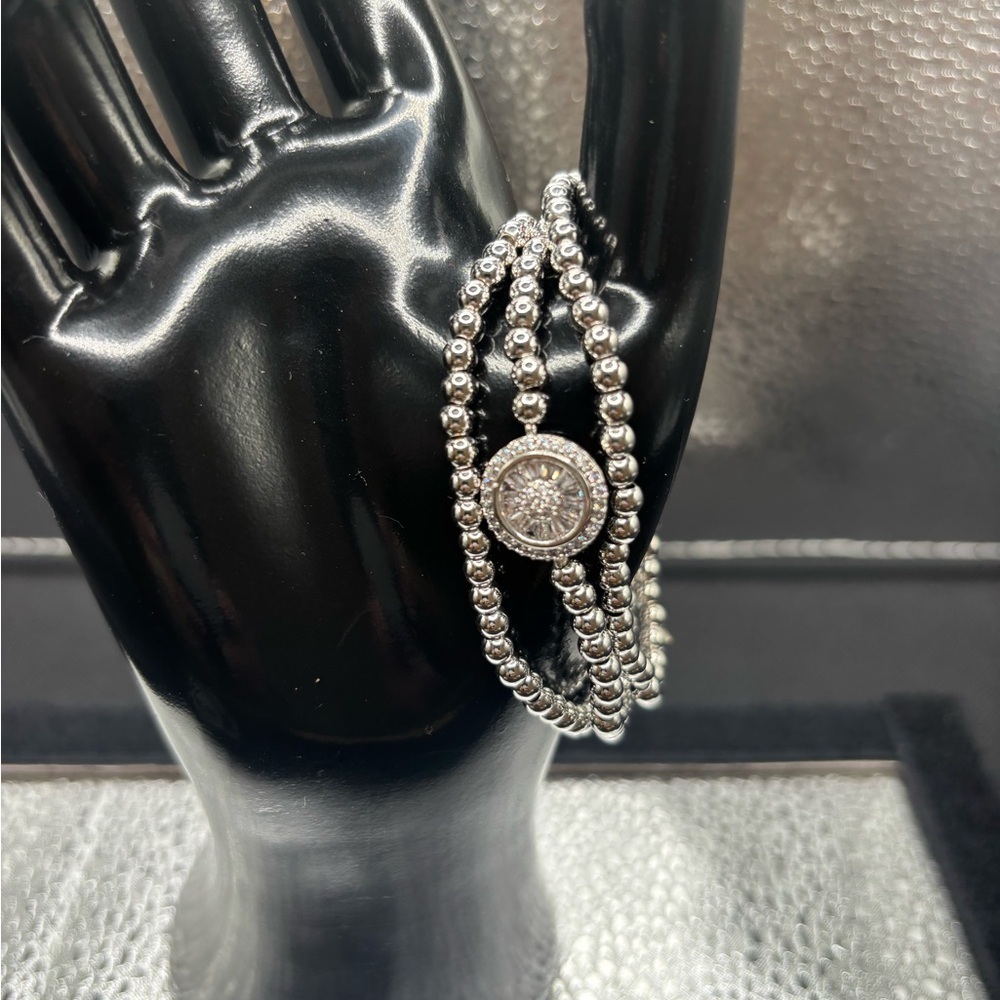Elegant Silver Beaded Women's Bracelet